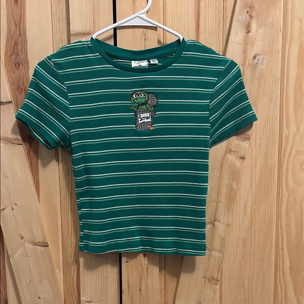 Green Striped Kids Shirt with Oscar the Grouch from Sesame Street